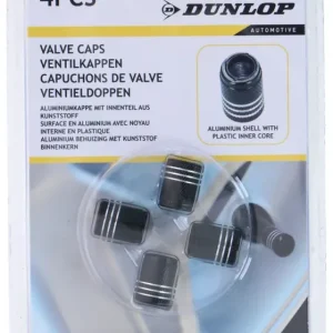Bestseller Dunlop Szelepsapka, ALU, Műanyag maggal, Fekete, 4db